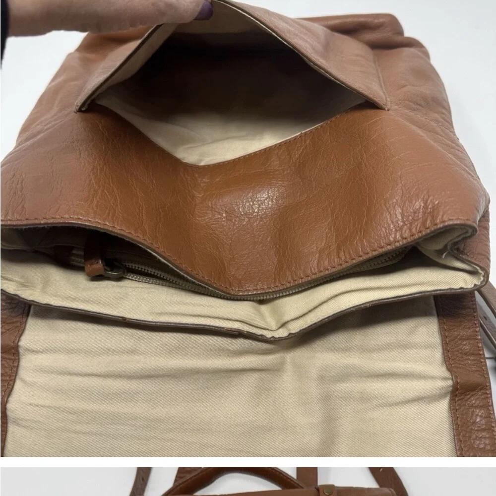 Lucky Brand Womans Camel Brown Pebbled Leather Group Vamp Utility Backpack Purse